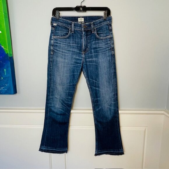 Citizens of Humanity High Rise Cropped Flare Jean Raw Hem Medium Wash Size 26 - Picture 2 of 11